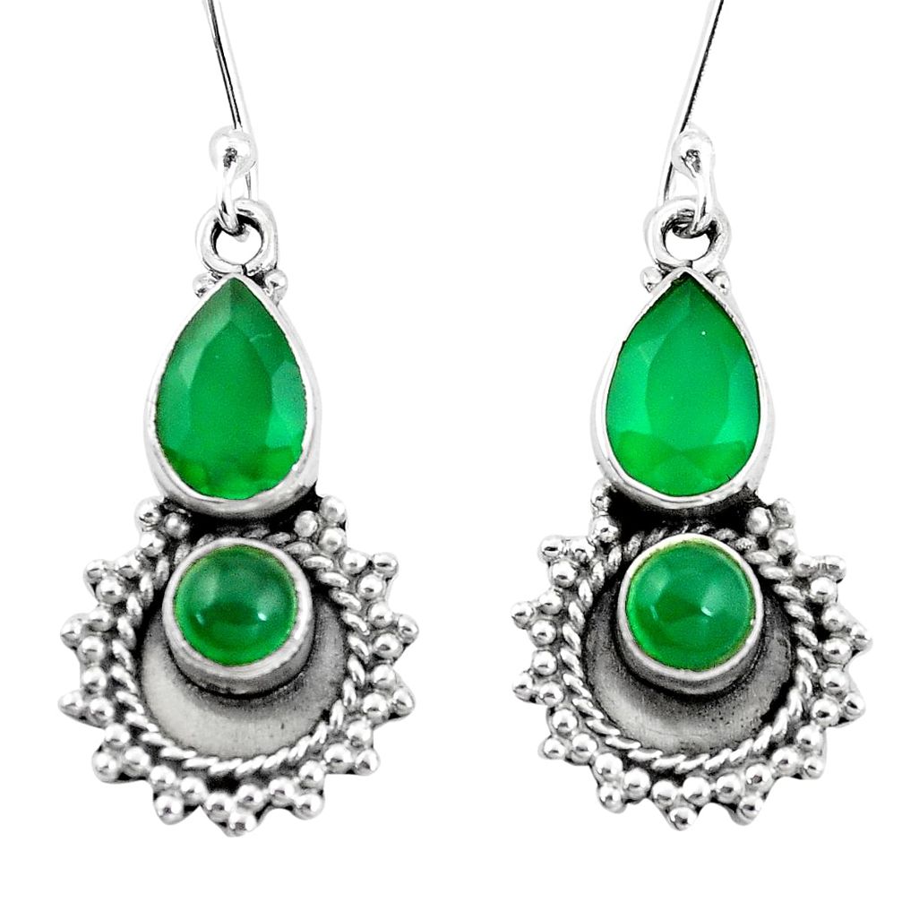 6.26cts natural green chalcedony 925 sterling silver dangle earrings p5811