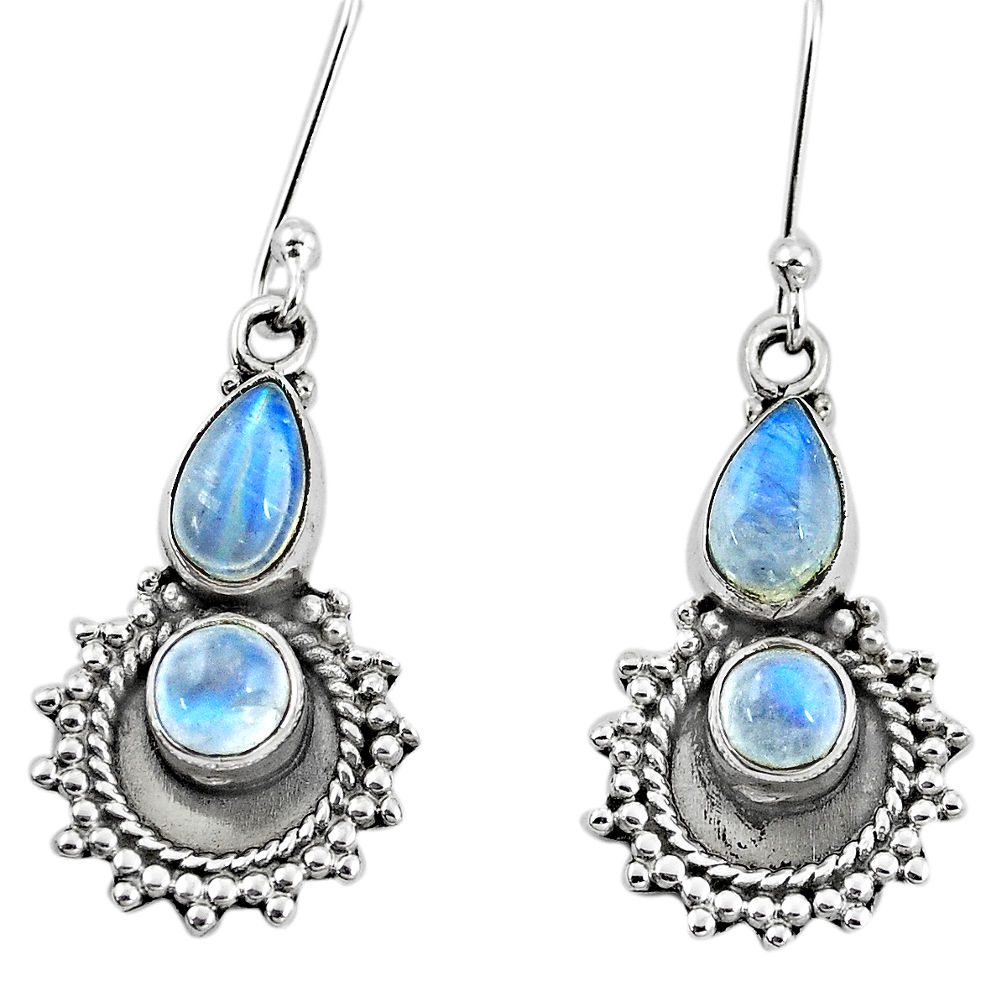 5.98cts natural rainbow moonstone 925 sterling silver dangle earrings p5818