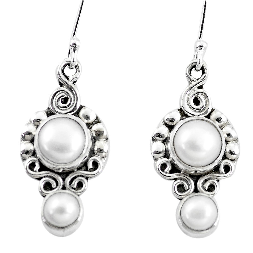 5.87cts natural white pearl 925 sterling silver dangle earrings jewelry p5823