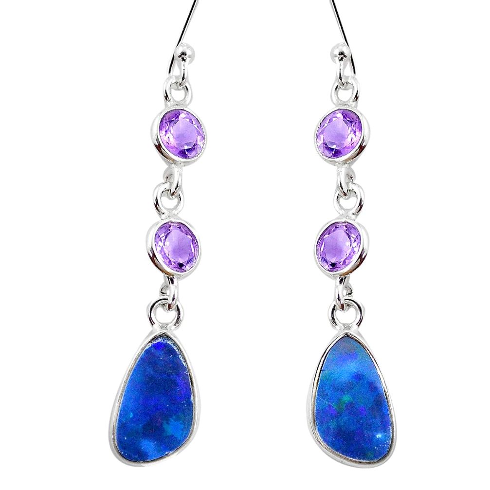 5.20cts natural blue doublet opal australian amethyst 925 silver earrings p5921