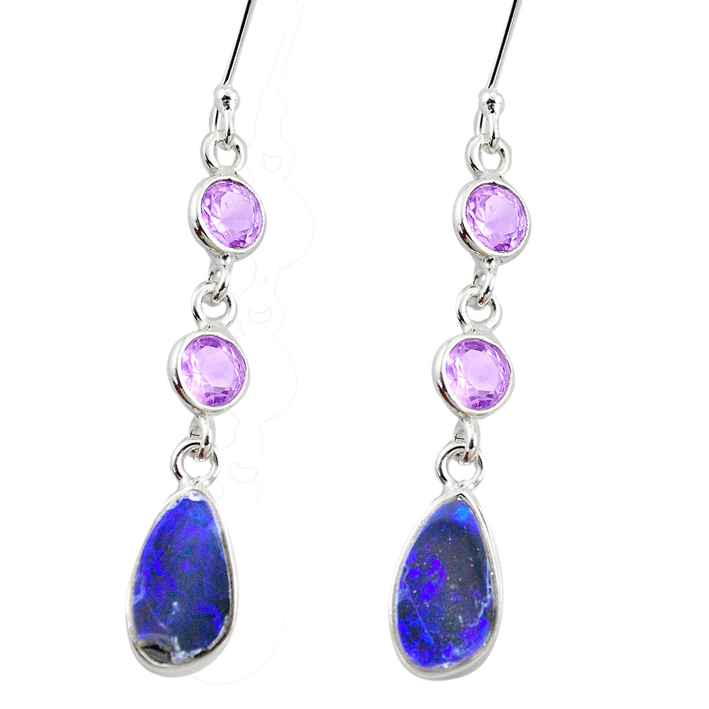 5.20cts natural blue doublet opal australian amethyst 925 silver earrings p5923