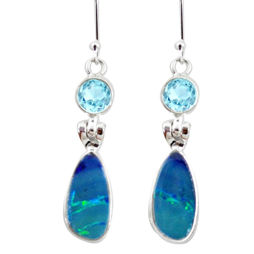 6.61cts natural blue doublet opal australian topaz 925 silver earrings p5927