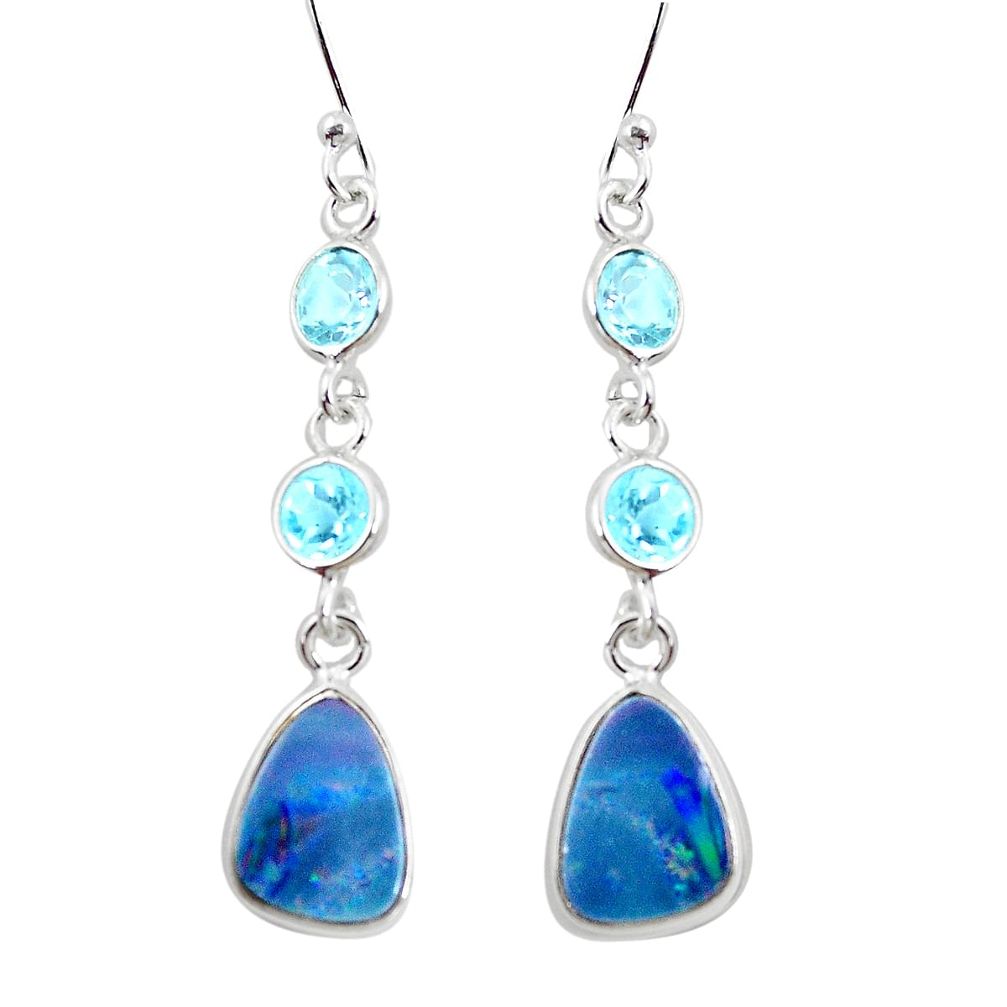 6.19cts natural blue doublet opal australian topaz 925 silver earrings p5928
