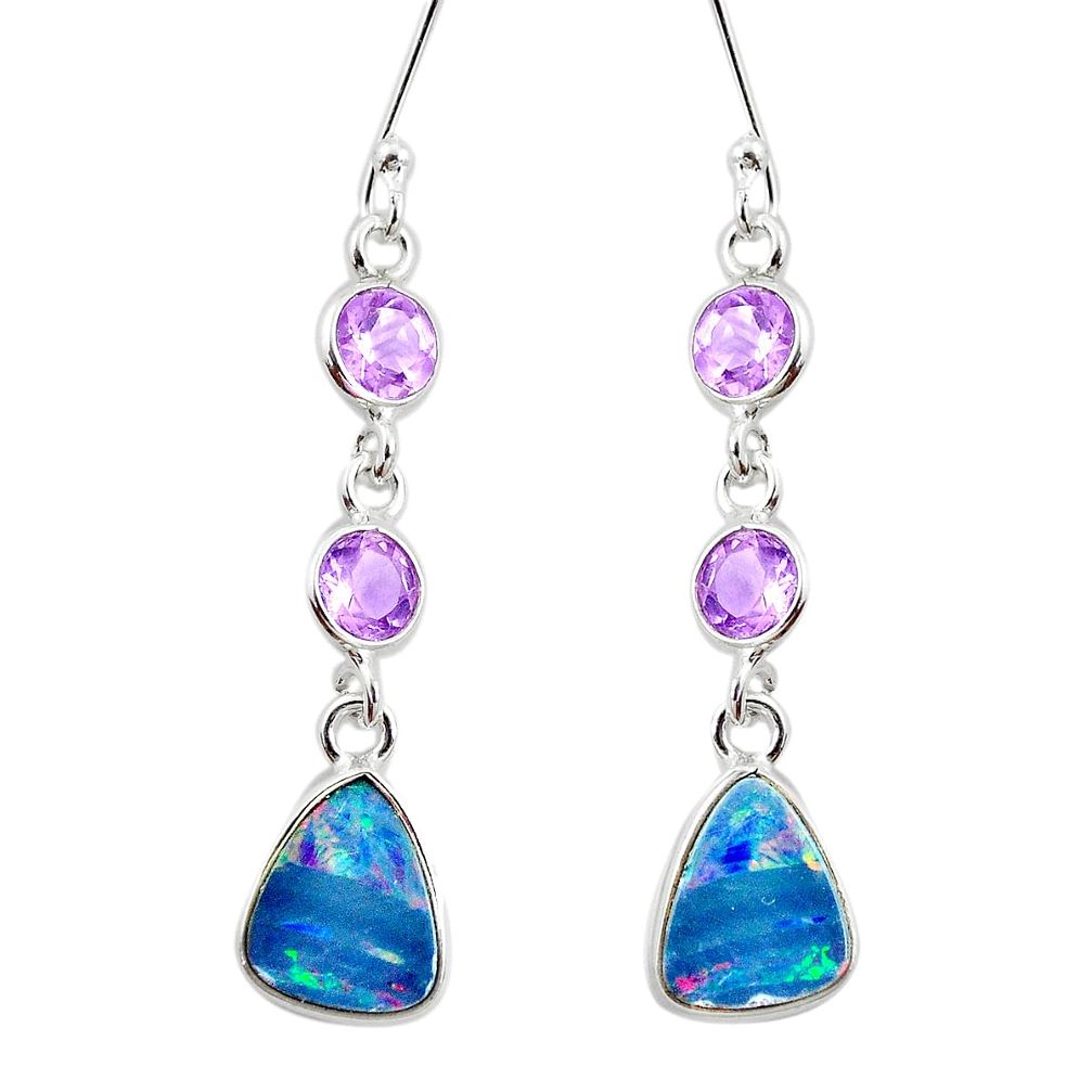 5.20cts natural blue doublet opal australian amethyst 925 silver earrings p5932