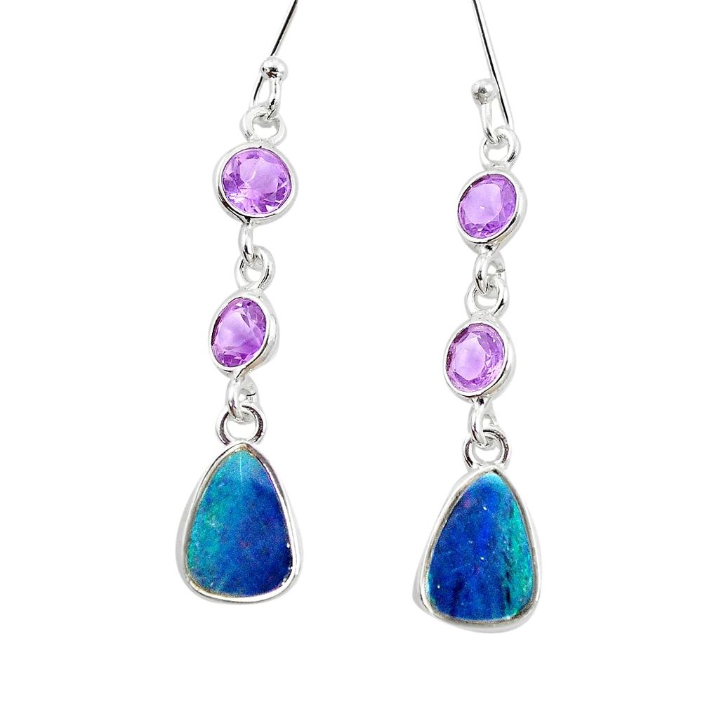 5.17cts natural blue doublet opal australian amethyst 925 silver earrings p5934