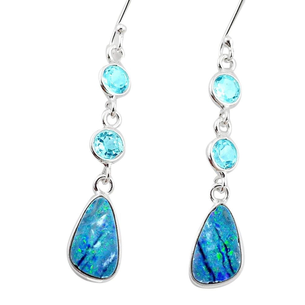 925 silver 5.45cts natural blue doublet opal australian topaz earrings p5938