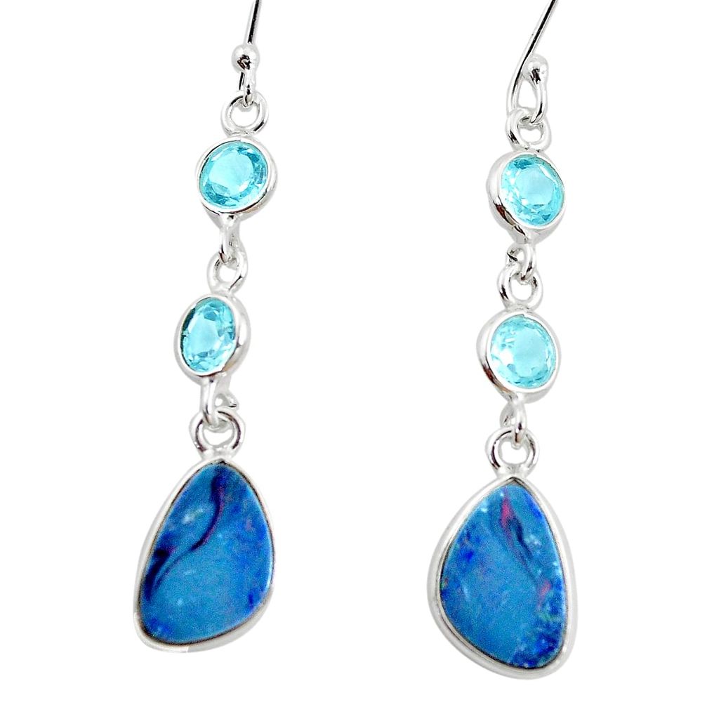 5.87cts natural blue doublet opal australian topaz 925 silver earrings p5940