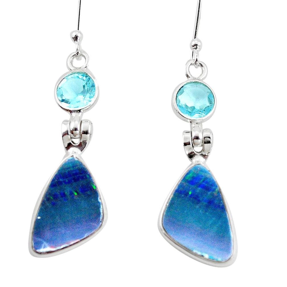 7.25cts natural blue doublet opal australian topaz 925 silver earrings p5943