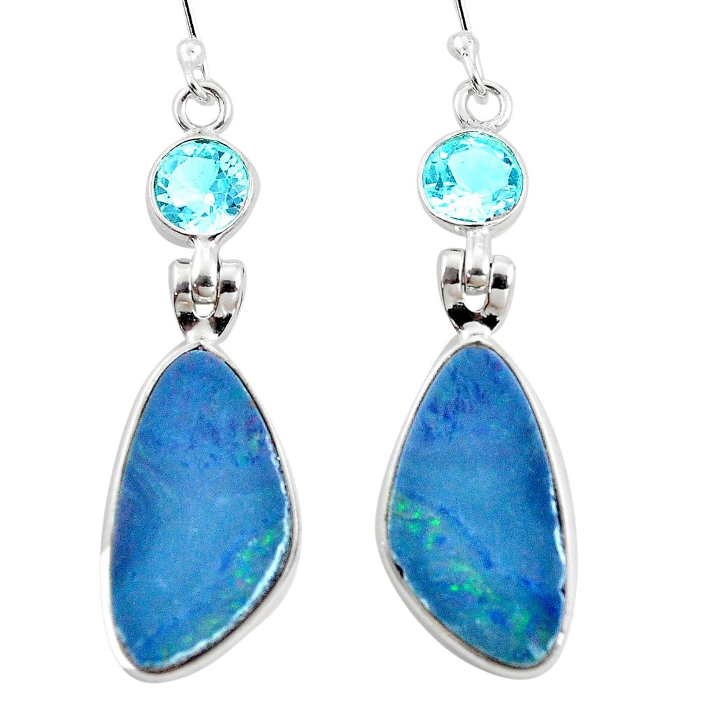 925 silver 8.44cts natural blue doublet opal australian topaz earrings p5954