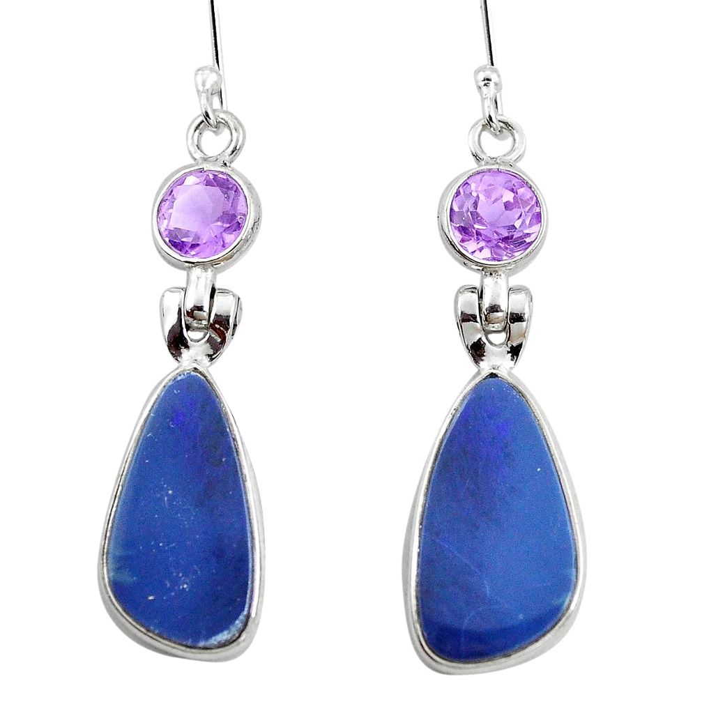 925 silver 7.25cts natural blue doublet opal australian amethyst earrings p5959