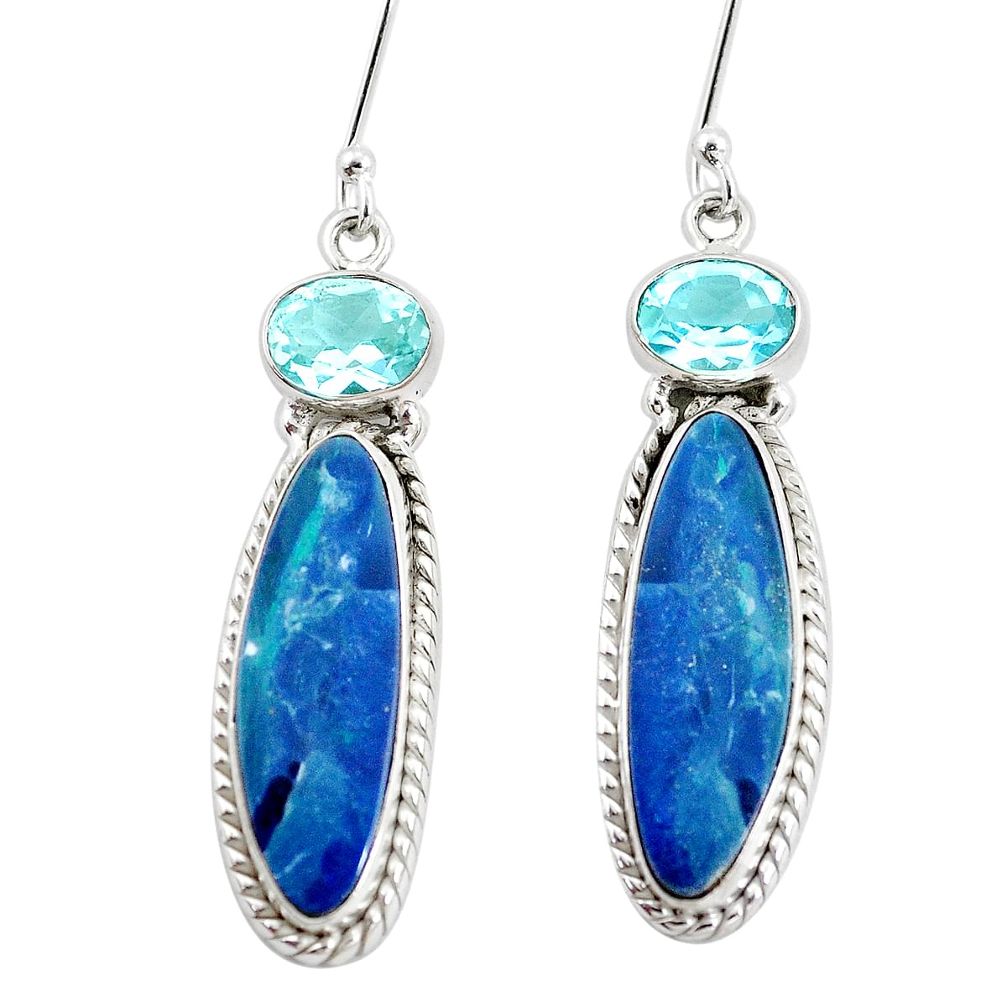 16.46cts natural blue doublet opal australian topaz 925 silver earrings p5961
