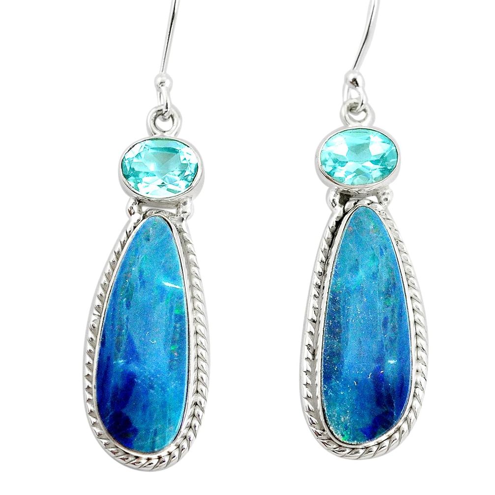 17.81cts natural blue doublet opal australian topaz 925 silver earrings p5962