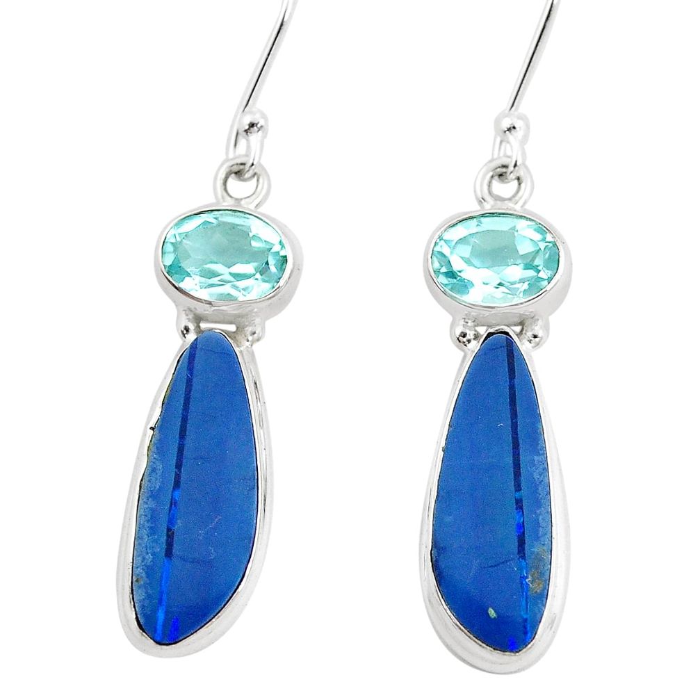 12.83cts natural blue doublet opal australian topaz 925 silver earrings p5963