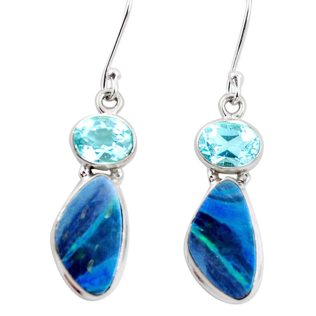 925 silver 11.66cts natural blue doublet opal australian topaz earrings p5969