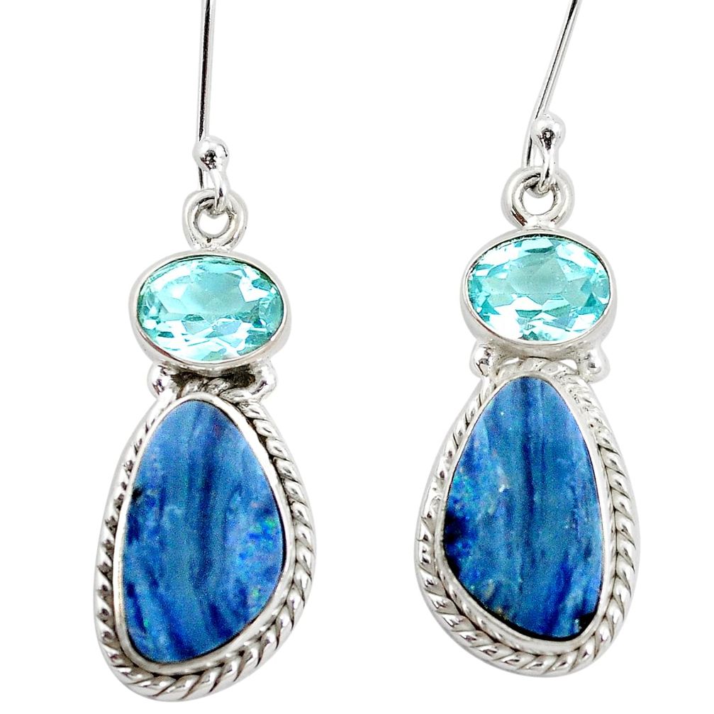 13.71cts natural blue doublet opal australian topaz 925 silver earrings p5970