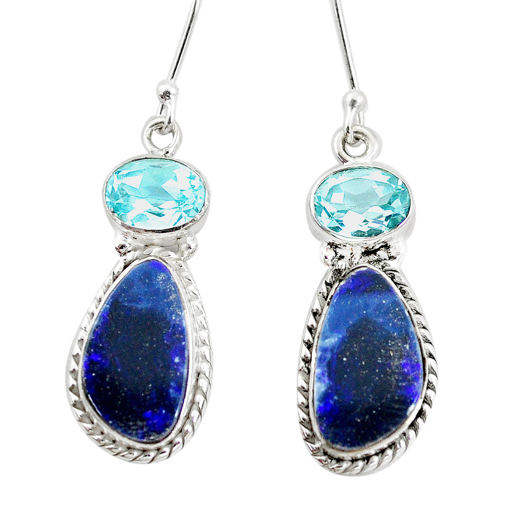 13.71cts natural blue doublet opal australian topaz 925 silver earrings p5979