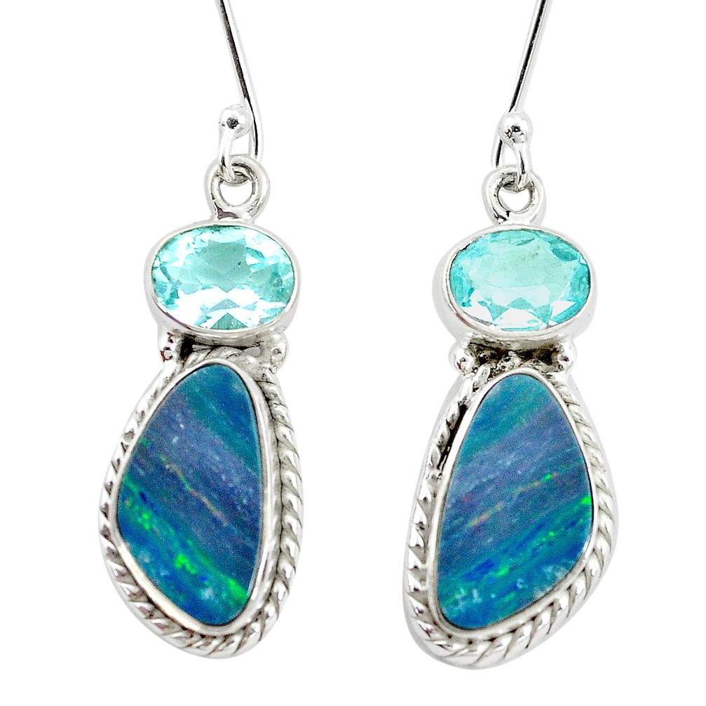 925 silver 13.26cts natural blue doublet opal australian topaz earrings p5980