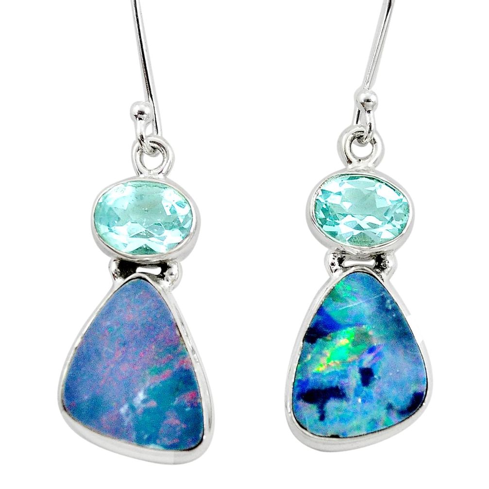 925 silver 10.19cts natural blue doublet opal australian topaz earrings p5989