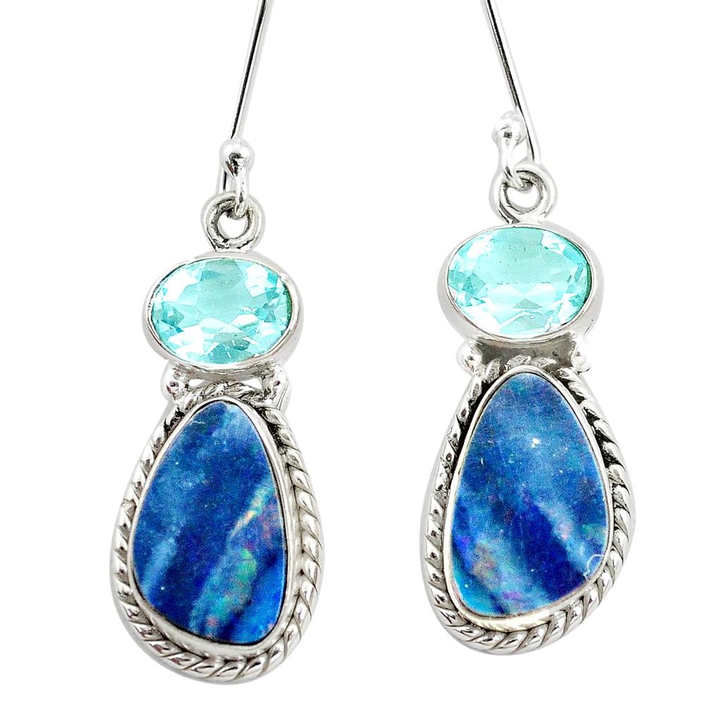 10.85cts natural blue doublet opal australian topaz 925 silver earrings p5990