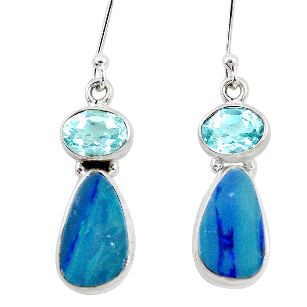 9.85cts natural blue doublet opal australian topaz 925 silver earrings p5992