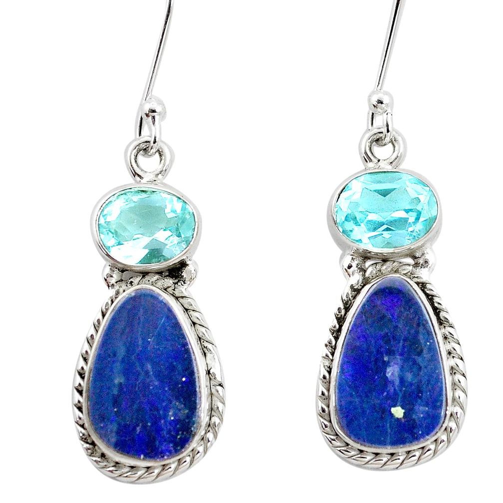 10.60cts natural blue doublet opal australian topaz 925 silver earrings p5993