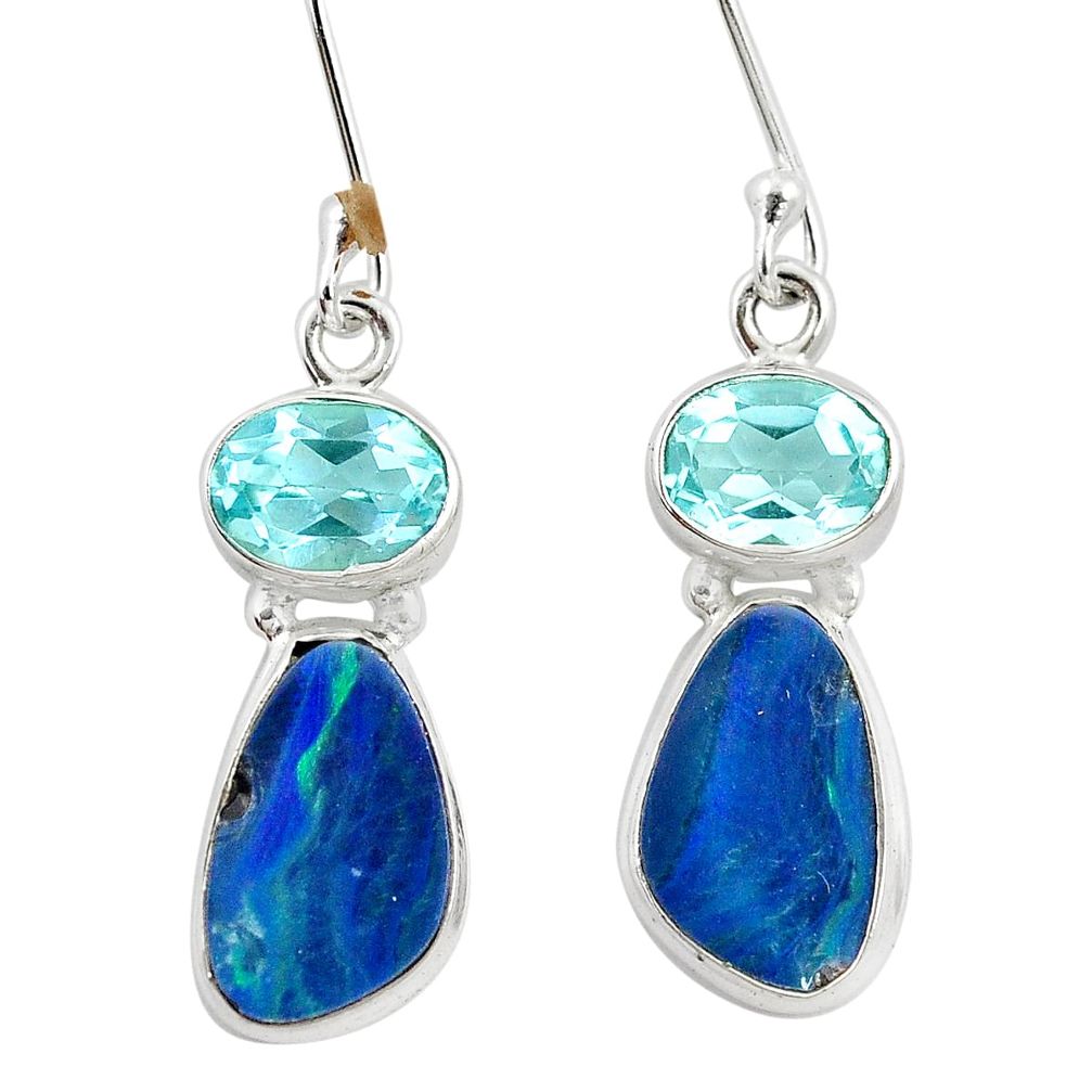 925 silver 8.77cts natural blue doublet opal australian topaz earrings p5994