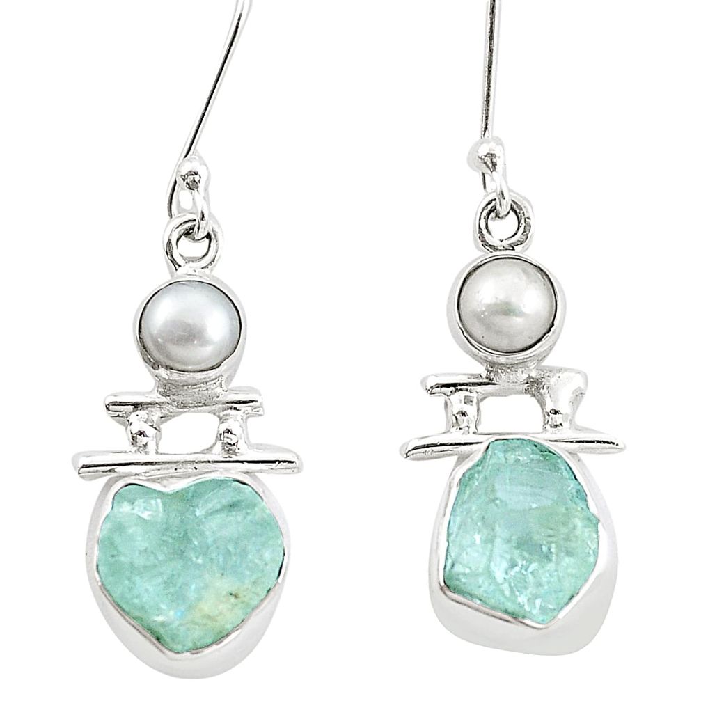 925 silver 11.62cts natural aqua aquamarine rough pearl dangle earrings p6604