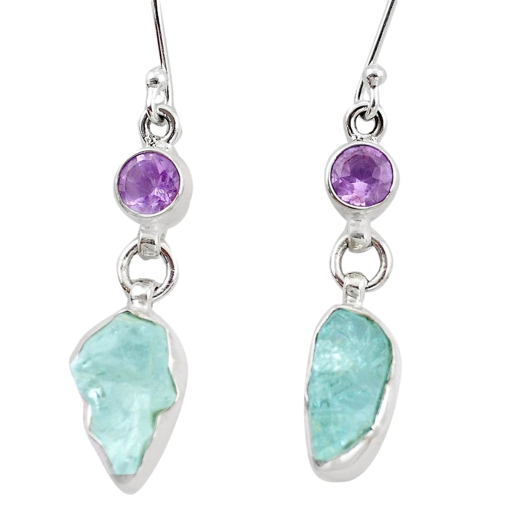 9.98cts natural aqua aquamarine rough amethyst 925 silver dangle earrings p6608