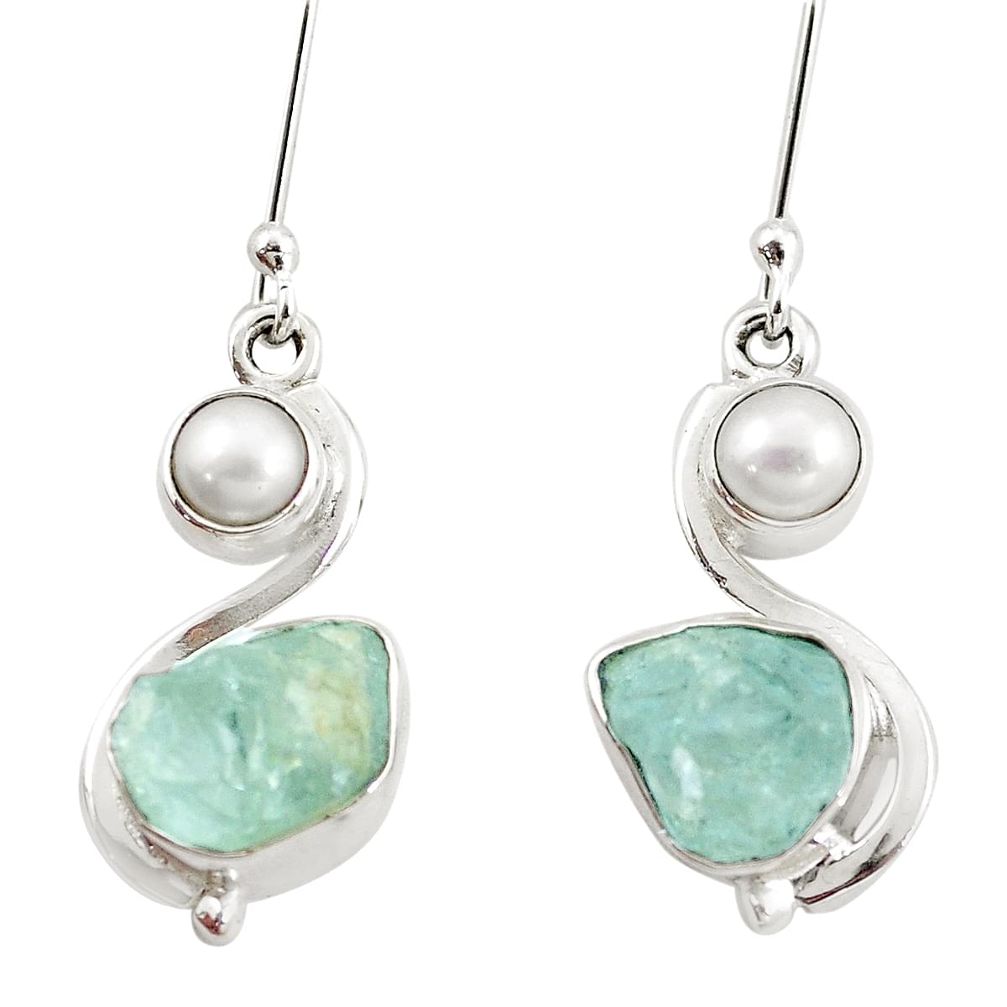 925 silver 11.66cts natural aqua aquamarine rough white pearl earrings p6609