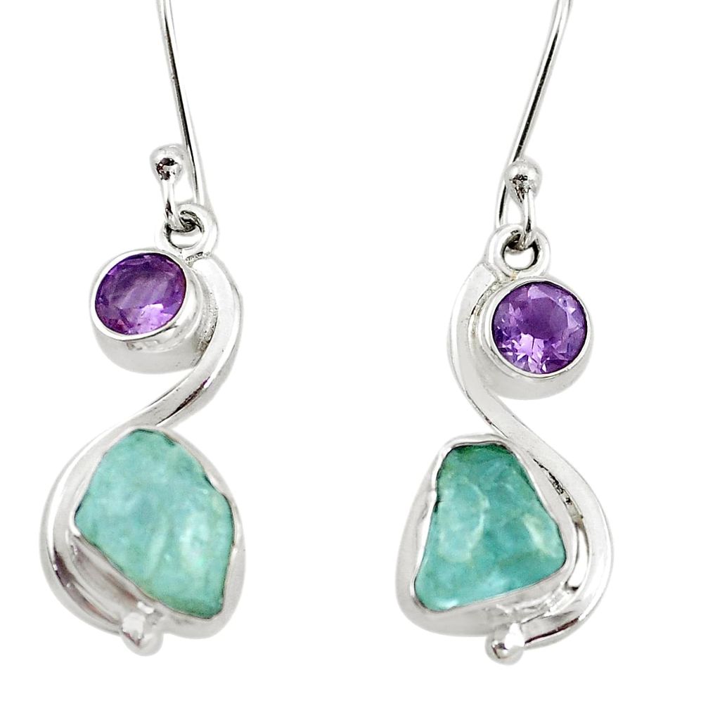 925 silver 10.31cts natural aqua aquamarine rough amethyst dangle earrings p6619