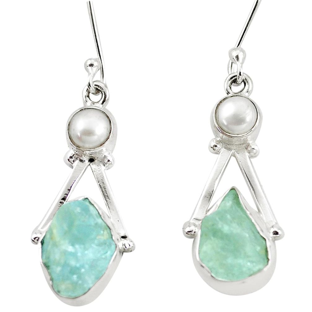 11.66cts natural aqua aquamarine rough pearl 925 silver dangle earrings p6621