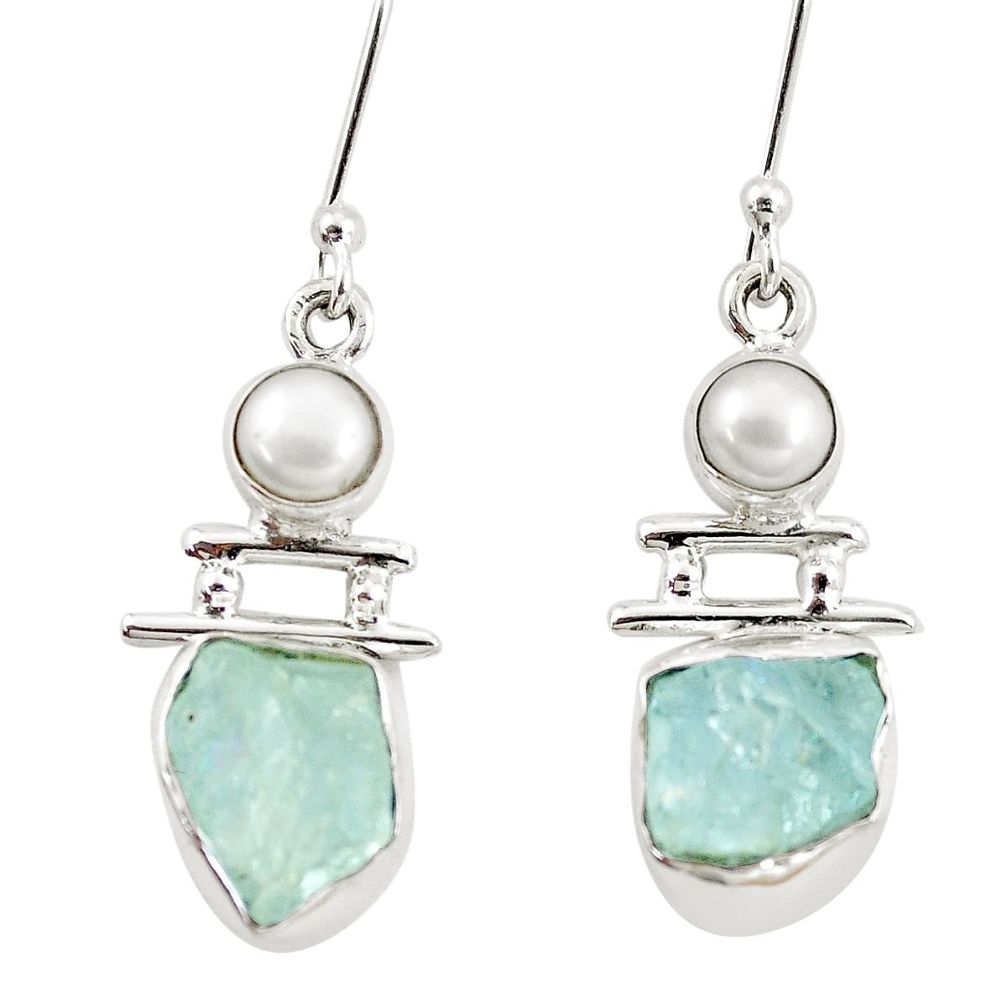 10.31cts natural aqua aquamarine rough pearl 925 silver dangle earrings p6623