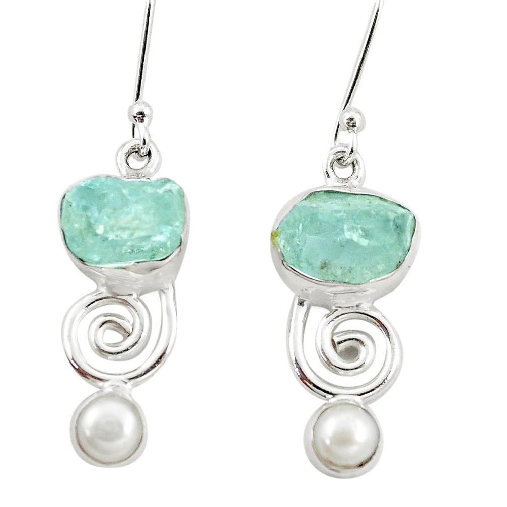 925 silver 10.80cts natural aqua aquamarine rough white pearl earrings p6627