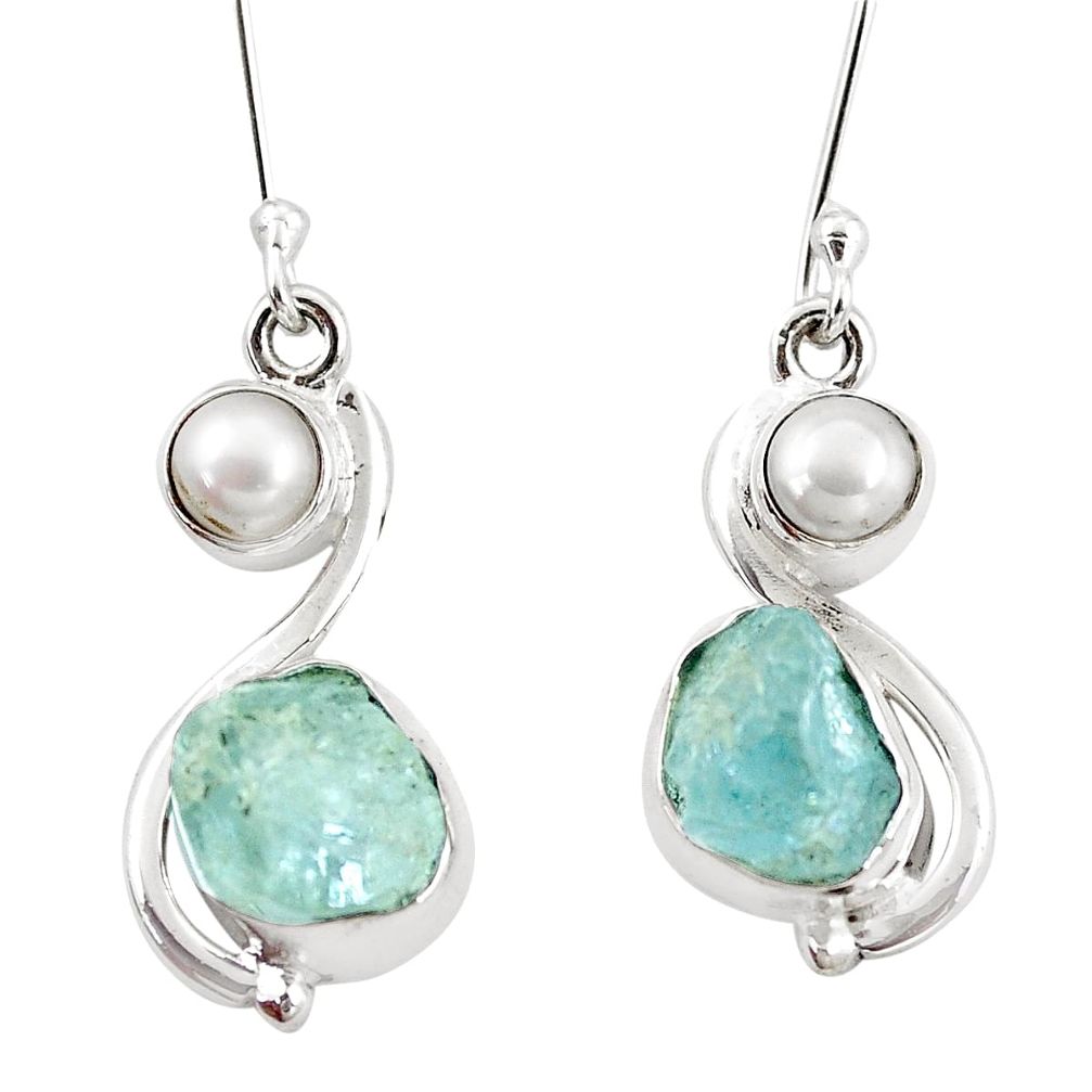 11.21cts natural aqua aquamarine rough pearl 925 silver dangle earrings p6629