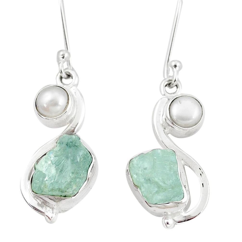 11.66cts natural aqua aquamarine rough pearl 925 silver dangle earrings p6631