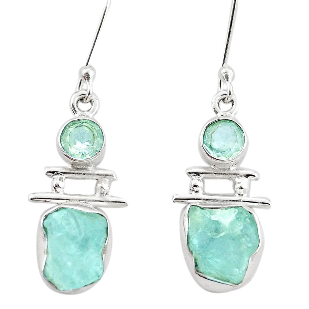 10.02cts natural aqua aquamarine rough topaz 925 silver dangle earrings p6639