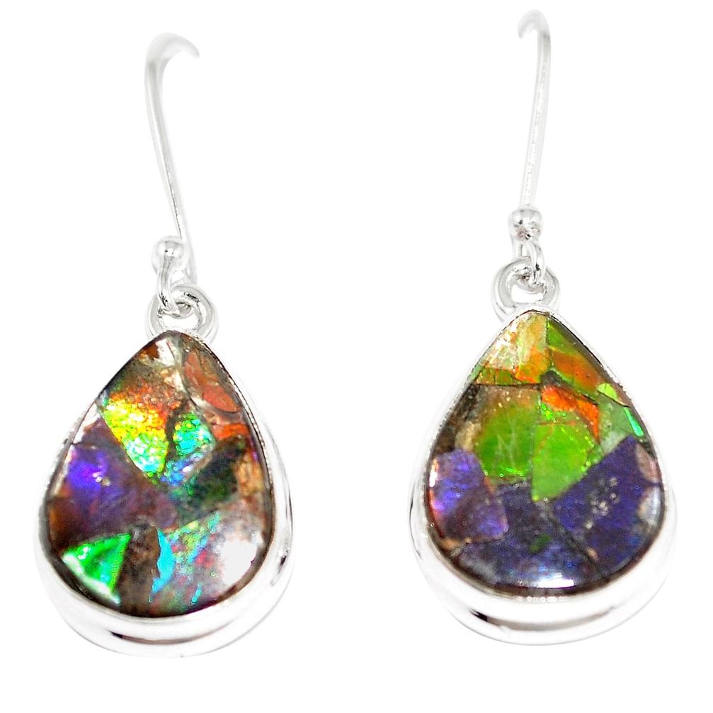 13.56cts natural multicolor ammolite triplets 925 silver dangle earrings p6942