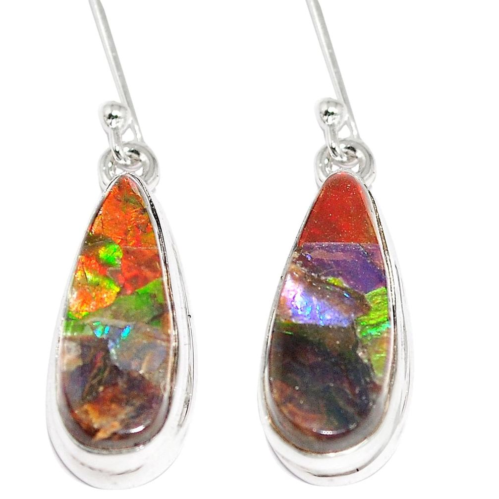 12.62cts natural multicolor ammolite triplets 925 silver dangle earrings p6943