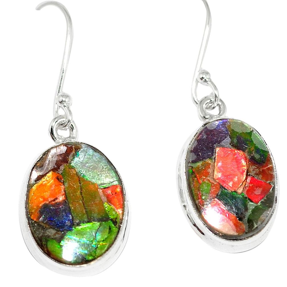 14.02cts natural multicolor ammolite triplets 925 silver dangle earrings p6945