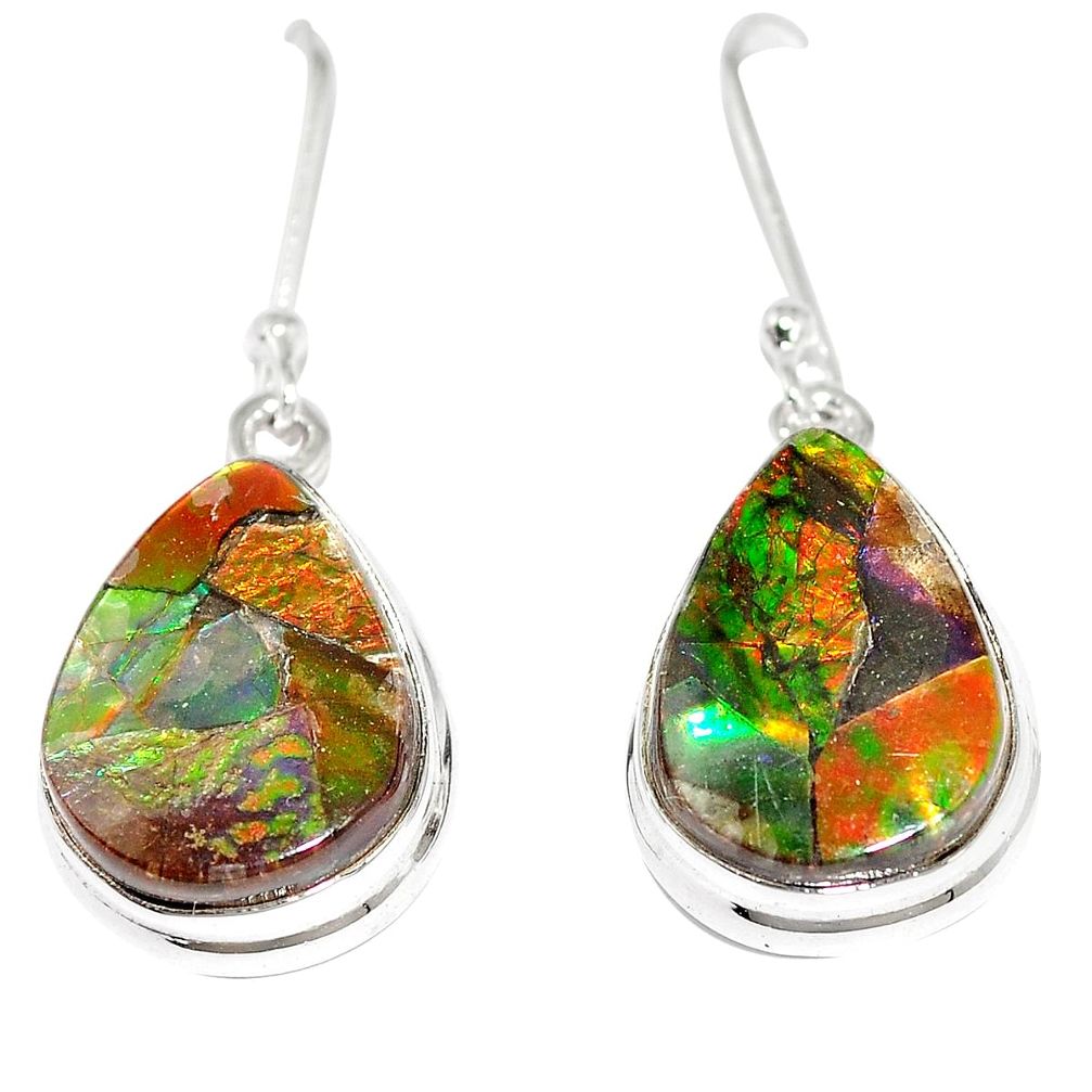 14.09cts natural multicolor ammolite triplets 925 silver dangle earrings p6946