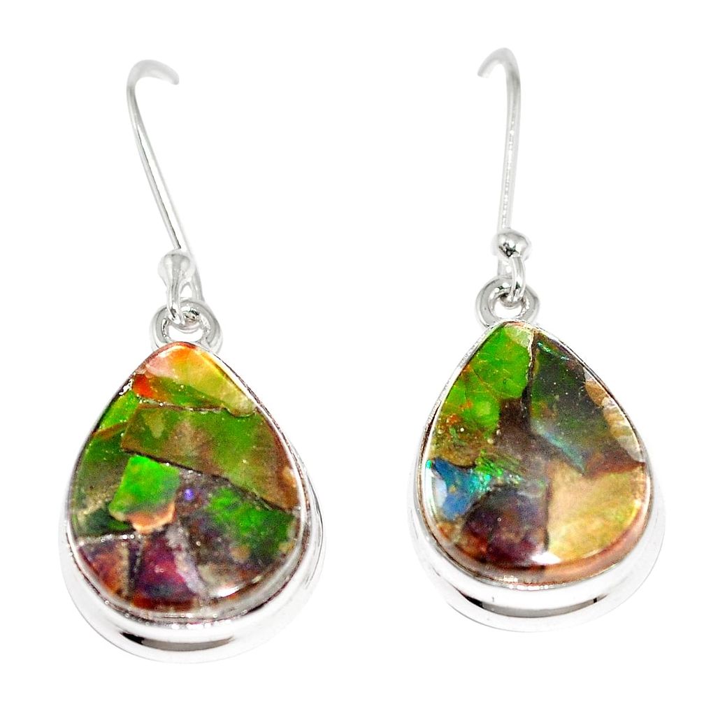 14.14cts natural multicolor ammolite triplets 925 silver dangle earrings p6947