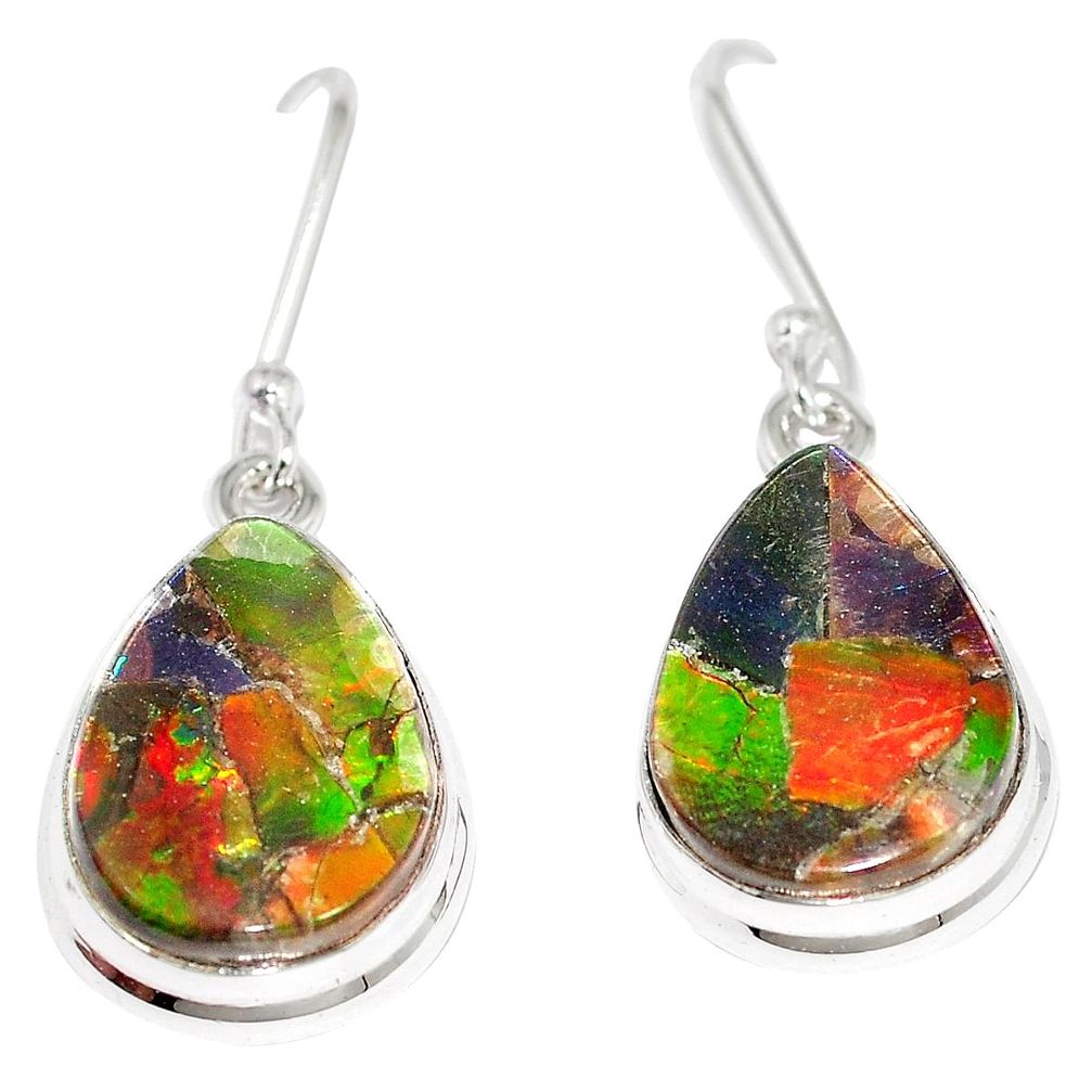 14.02cts natural multicolor ammolite triplets 925 silver dangle earrings p6950