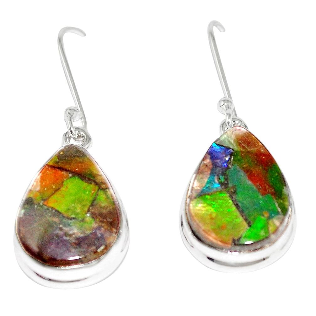 13.66cts natural multicolor ammolite triplets 925 silver dangle earrings p6953