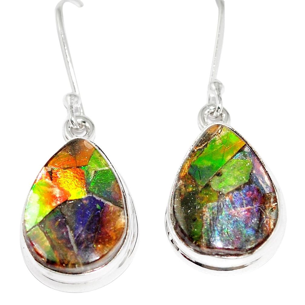 13.63cts natural multicolor ammolite triplets 925 silver dangle earrings p6956