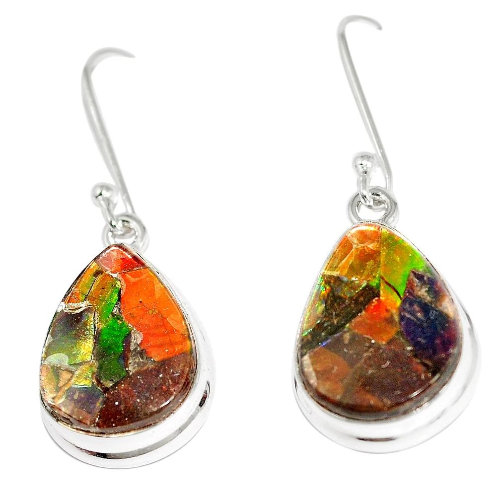 13.06cts natural multicolor ammolite triplets 925 silver dangle earrings p6959