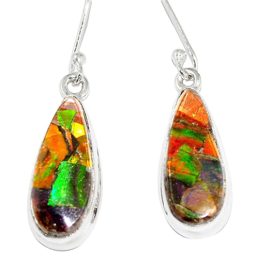 11.26cts natural multicolor ammolite triplets 925 silver dangle earrings p6962