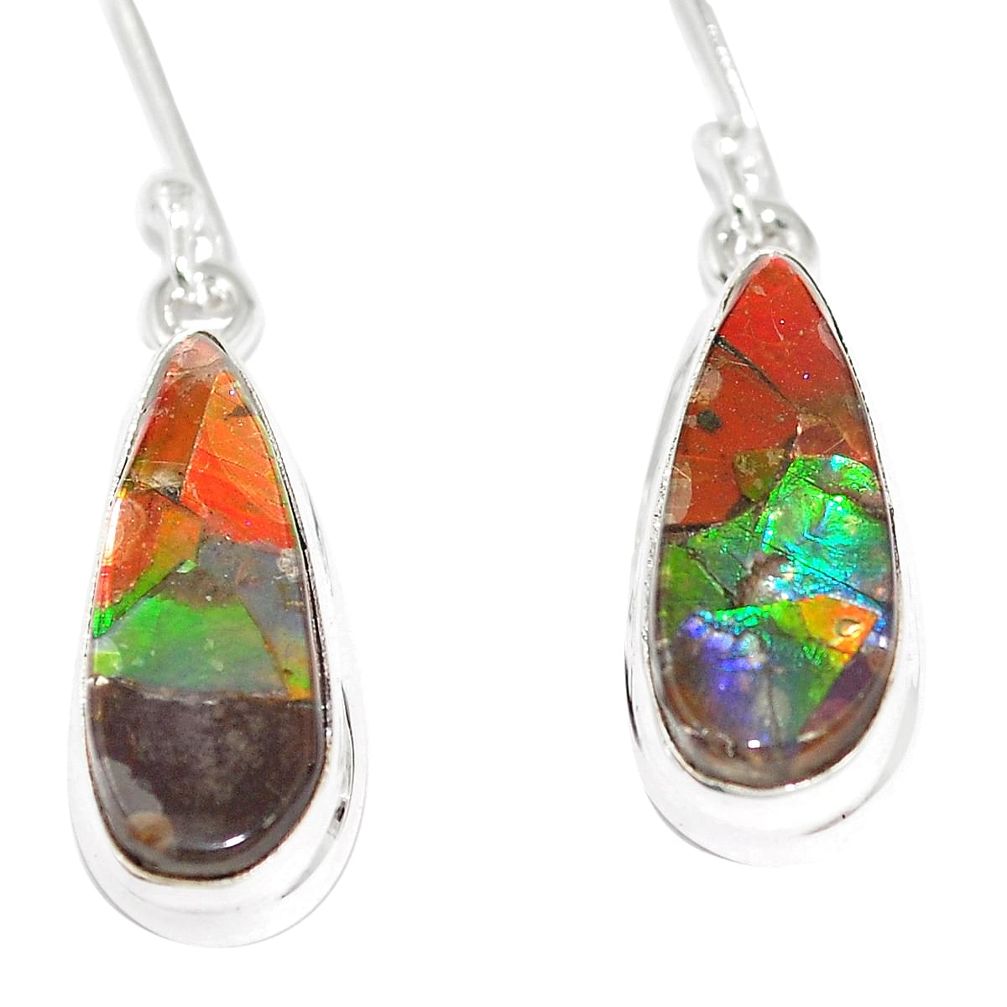 12.62cts natural multicolor ammolite triplets 925 silver dangle earrings p6966