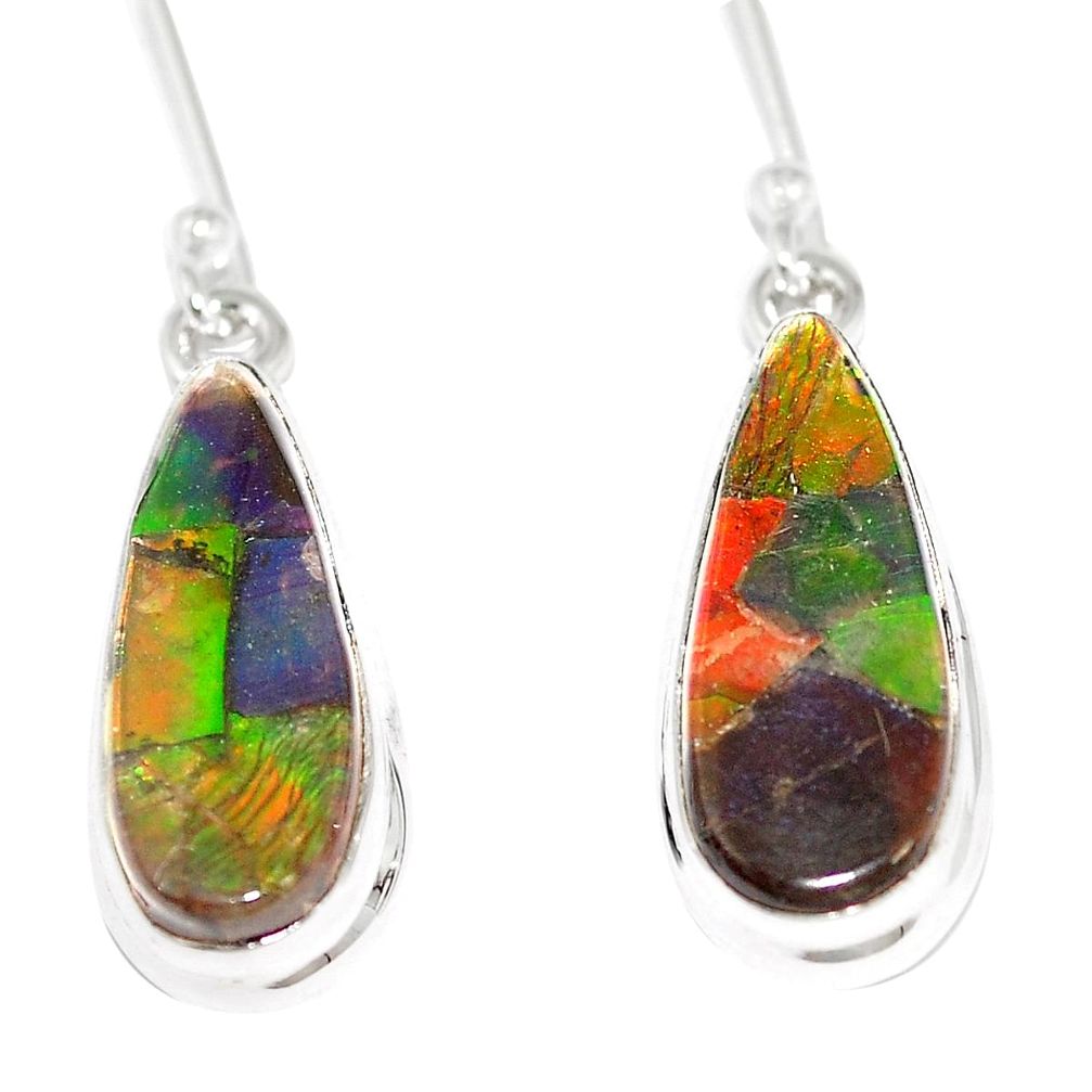12.05cts natural multicolor ammolite triplets 925 silver dangle earrings p6967