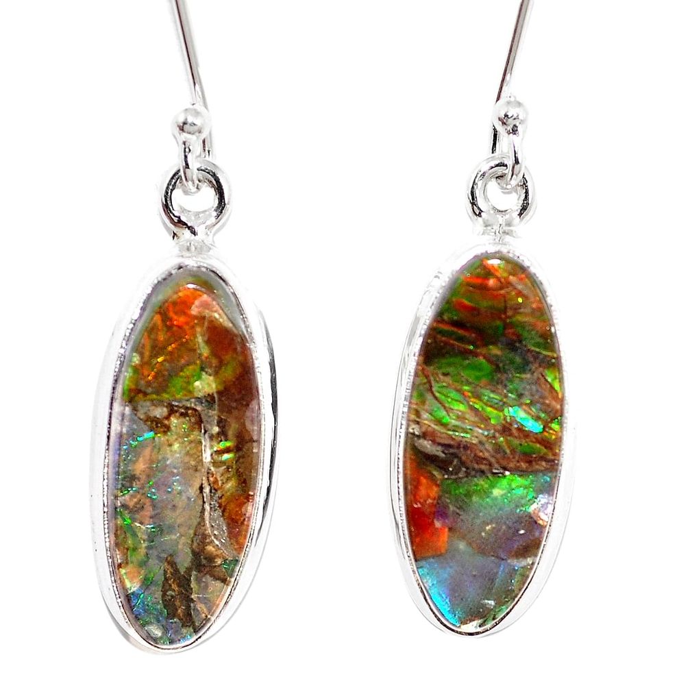 13.13cts natural multicolor ammolite triplets 925 silver dangle earrings p6968