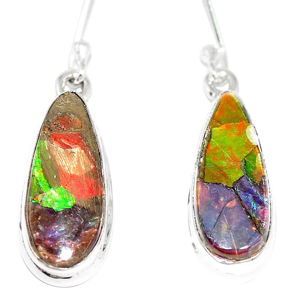 11.74cts natural multicolor ammolite triplets 925 silver dangle earrings p6969